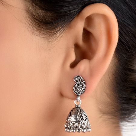 92.5 Sterling Silver Earrings Cocktail Paisley Stud  Jhumkis