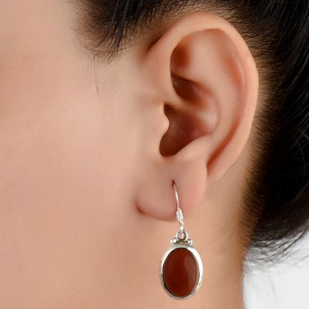 92.5 Sterling Silver Earrings Red Everyday Cabochon Carnelian Celtic Earrings