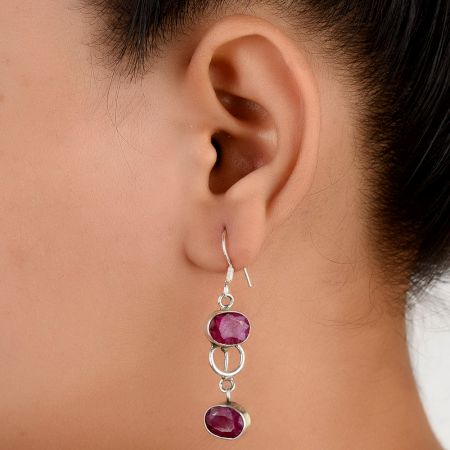 92.5 Sterling Silver Earrings Pink Tourmaline Dangler Drop Earrings
