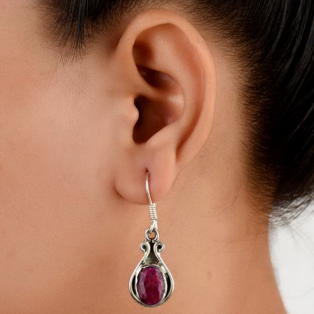 92.5 Sterling Silver Pink Tourmaline Stone Dangler Earrings