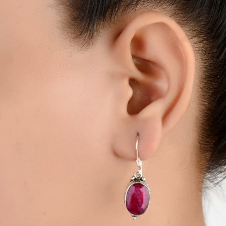 92.5 Sterling Silver Earrings Bezel Set Pink Tourmaline Simple Drop Earrings