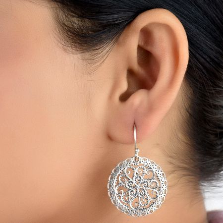 92.5 Sterling Silver Earrings Filigree Floral Disc Earrings