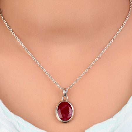 92.5  Sterling Silver Pendant Oval Red Spinel Stone Daily Wear Pendant