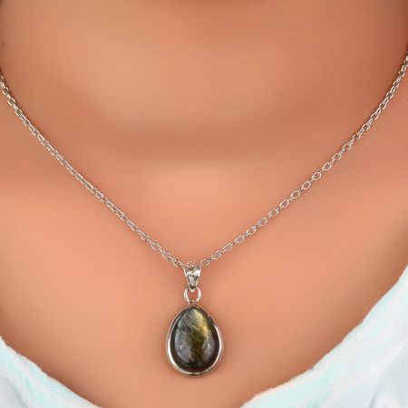92.5 Sterling Silver Earrings Glowing Big Teardrop Shaped Labradorite Gemstone Pendant