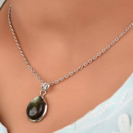 92.5 Sterling Silver Earrings Glowing Big Teardrop Shaped Labradorite Gemstone Pendant