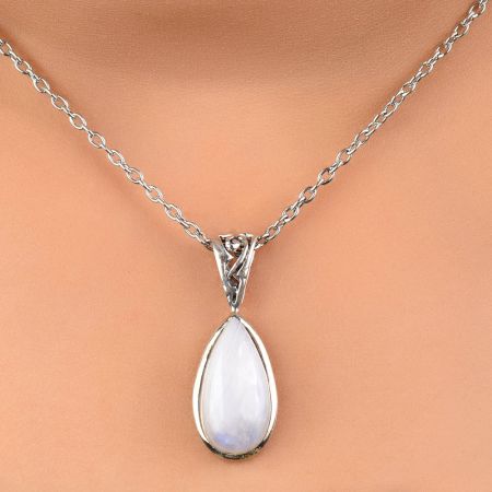 92.5 Sterling Silver Elongated Teardrop Pendant Necklace