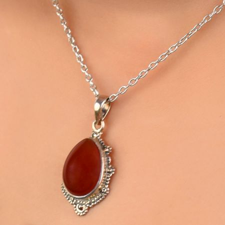 92.5 Stamped Sterling Silver Red Carnelian Teardrop Stone
