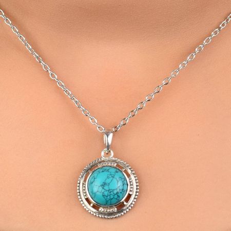 92.5 Sterling Silver Turquoise Circular Pendant