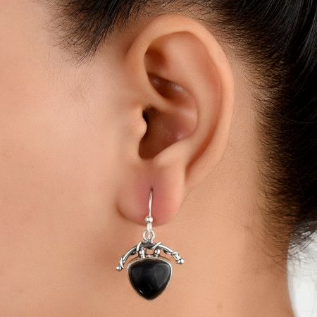 92.5 Sterling Silver Earrings Oval Smoky Grey Quartz In Bezel Setting With Loop Design Drop Earrings