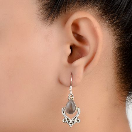 92.5 sterling Silver Earrings Sun star Round Aquamarine And Moonstone Dangler Earrings