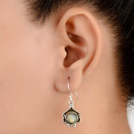 92.5 Sterling silver Earrings Round Moonstone Regal background Small Sterling Balls Earrings