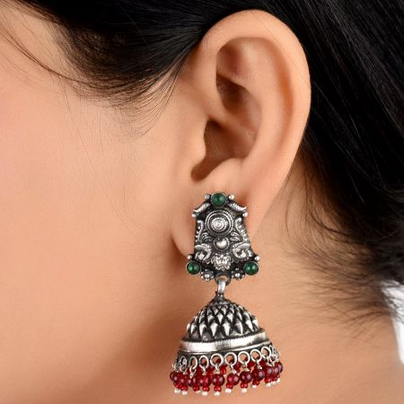 Tribal Design 95.5 Sterling Silver Earrings With Turquoise And Coral Stone Tassels