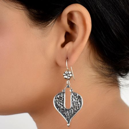 Brick Leaf 92.5 Sterling Silver Earrings Oxidized For Daily Use
