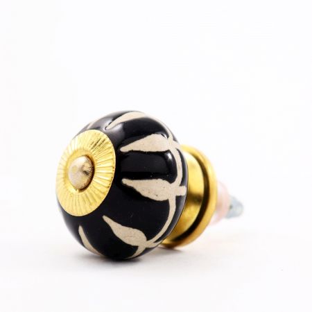 Black Floral Ceramic Cabinet Knob