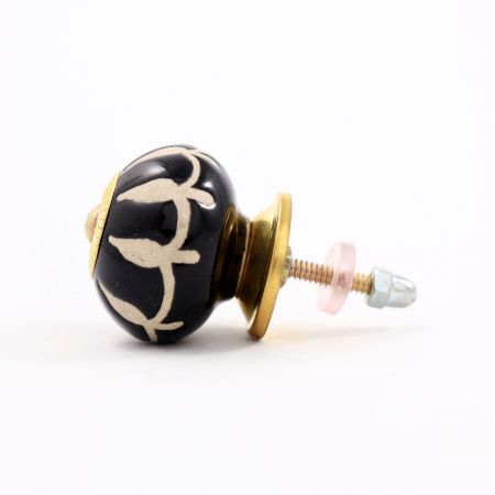 Black Floral Ceramic Cabinet Knob