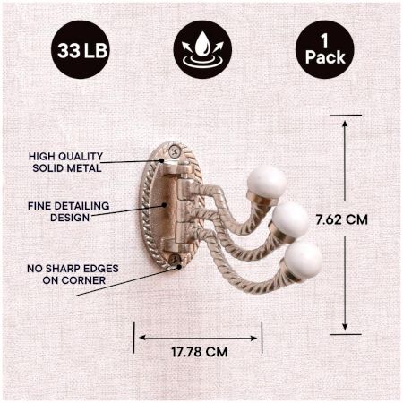 3 in 1 Metal and Porcelain Wall Hooks