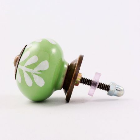Green White Leaf Ceramic Cabinet Knob