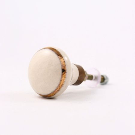 Cream Crackle Ceramic Cabinet Knob With Gold Work