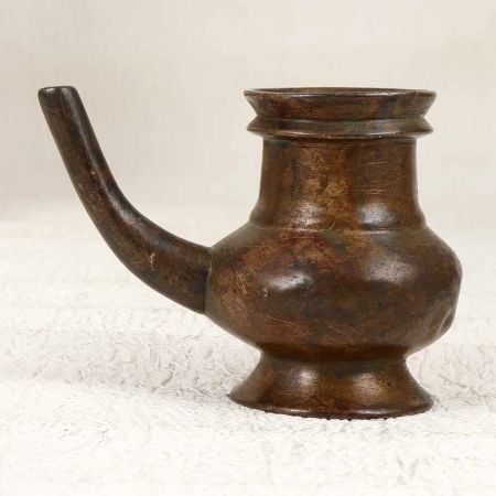 Handmade Brown Holy Water Pot with Spout Made of Brass