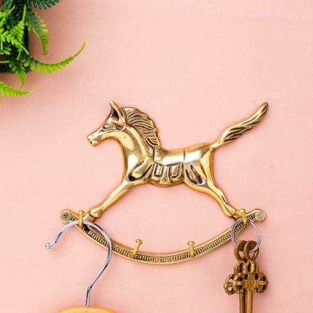 Golden Horse Wall Hanging Brass Hooks