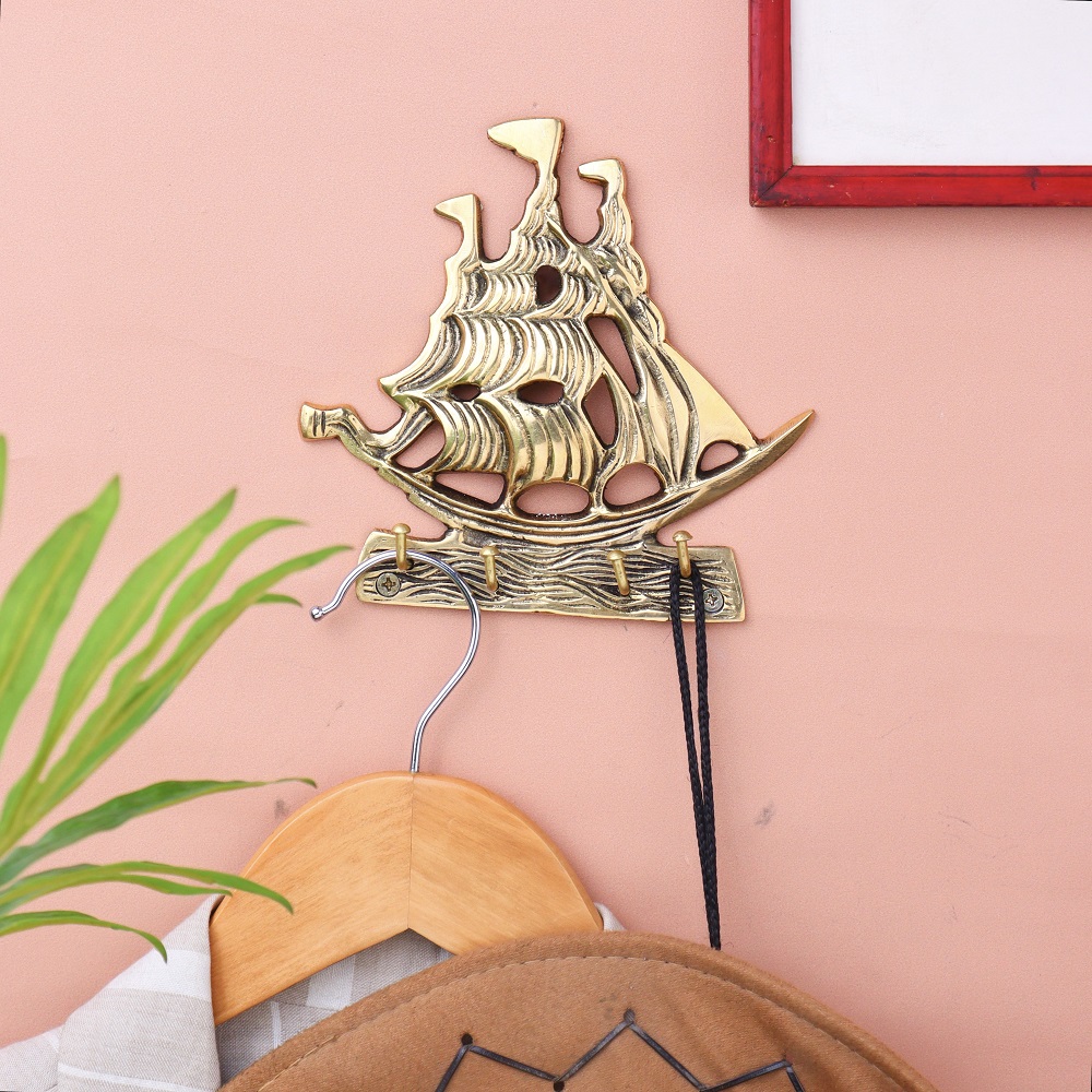 Golden Brass Ship Wall Hook