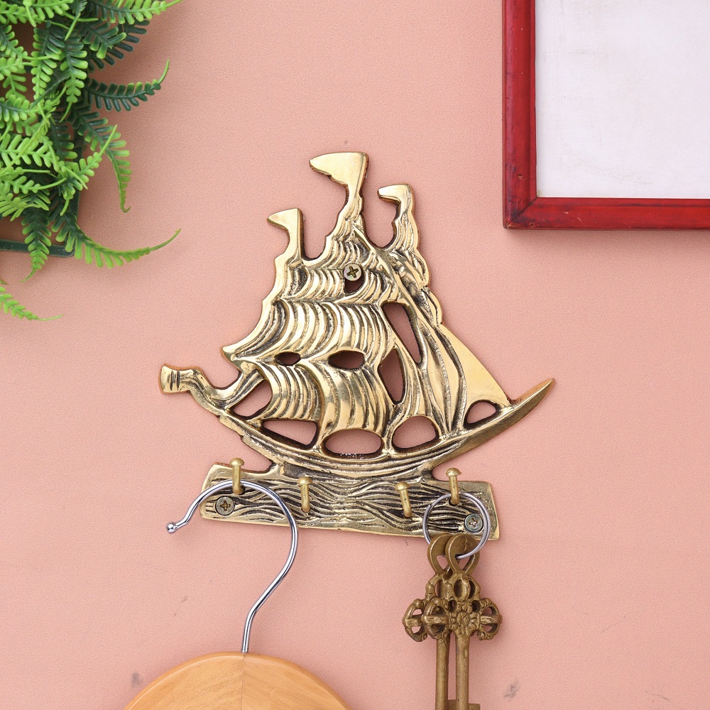 Golden Brass Ship Wall Hook