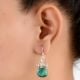 92.5 Sterling Silver Earring Green Jade Wire Hook Earrings