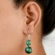 92.5 Sterling silver Earring Twin Round Green Malachite Hook Everday Earrring