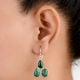 92.5 Sterling Silver Earings Three Studded  Malachite Earrings