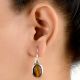 Simple 92.5 Sterling Silver Tiger Eye Earrings Oval Shape For Everyday Wear