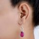 92.5 Sterling Silver Earrings Hook Style Pink Tourmaline Dangler Earrings