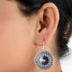 92.5 Sterling Silver Earrings Round Engraved Oxidized Dangler Earrings