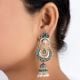 92.5 Sterling Silver Earrings Chandbali Green Onyx Studded Long Jhumki Earrings