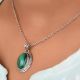 92.5 Sterling Silver Pendant Oval Green Malachite Border Design