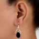 92.5 Sterling Silver Earrings Big Oval Black Onyx Cabochon Designer Earrings