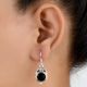 92.5 Sterling Silver Earrings Round Black Onyx Crown Design Bezel Set Drop Earrings For Women