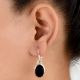 92.5 Sterling Silver Earrings Black Onyx Cabochon Bezel Set Drop Earrings