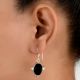92.5 Sterling Silver Earrings Black Oval Onyx Stone With Handle Design On Sides
