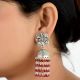 92.5 Sterling silver Earrings With Floral Stud Red Beads Tassel Chandelier Earrings