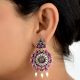 92.5 Sterling Silver Dangler Earrings Floral Design Pink Sapphire and Pearl Beads Studded jewelry