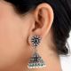 Dotted Floral Stud 92.5 Sterling Silver Earrings With Green Peridot And Pearl Jhumkis