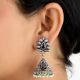 Indian Bird 92.5 Sterling silver Earrings Jhumki with Green Peridot And Pearl Tassels