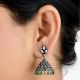 92.5 Sterling Silver Earrings Engraved Floral Stud Green Onyx Beads Jhumki