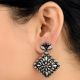 Geometric 92.5 Sterling Silver Earrings Embossed pattern Floral Centre And Border Danglers
