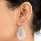 Contemporary Oval 92.5 Sterling Silver Dangle Earrings with Embossed  Lace Design