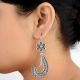 Oxidized 92.5 Sterling Silver Earrings Tribal Cut Engraved bands Dangler For Women