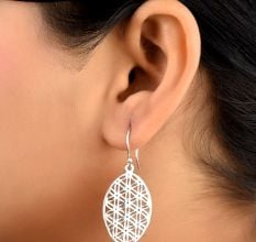 92.5 Sterling Silver Earrings Oval Sacred Flower Of Life Design Earrings