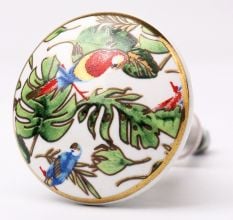 Tropical Macaw birds Ceramic furniture Knobs with gold work