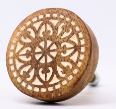 Handmade White and Brown Wooden Round Dresser Knobs