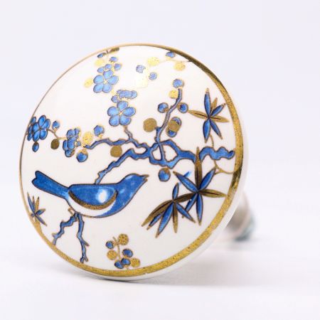 Blue Bird Golden Berry Ceramic Floral Drawer Knob Online